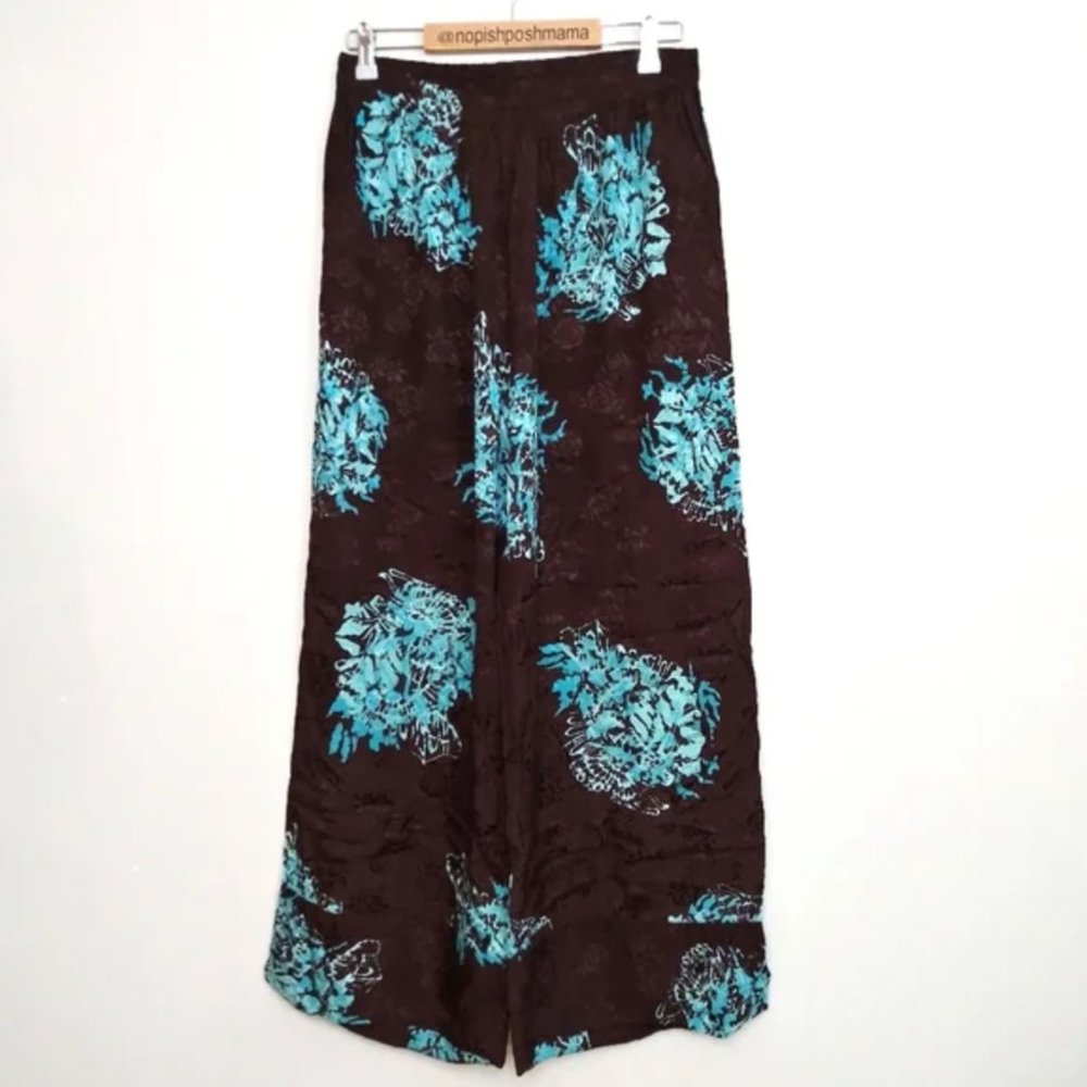 SOFT SURROUNDINGS Wide-Leg Batik Jacquard Print Turquoise/Chocolate Pants M